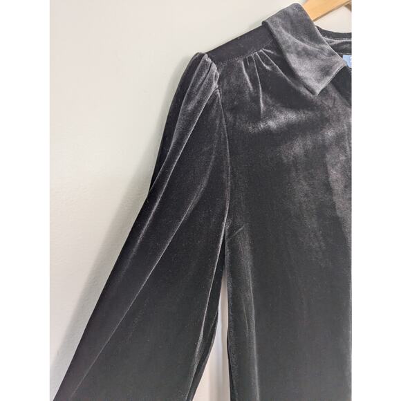 ModCloth Be Buzzworthy Black Velvet Button Up Top - Picture 3 of 7